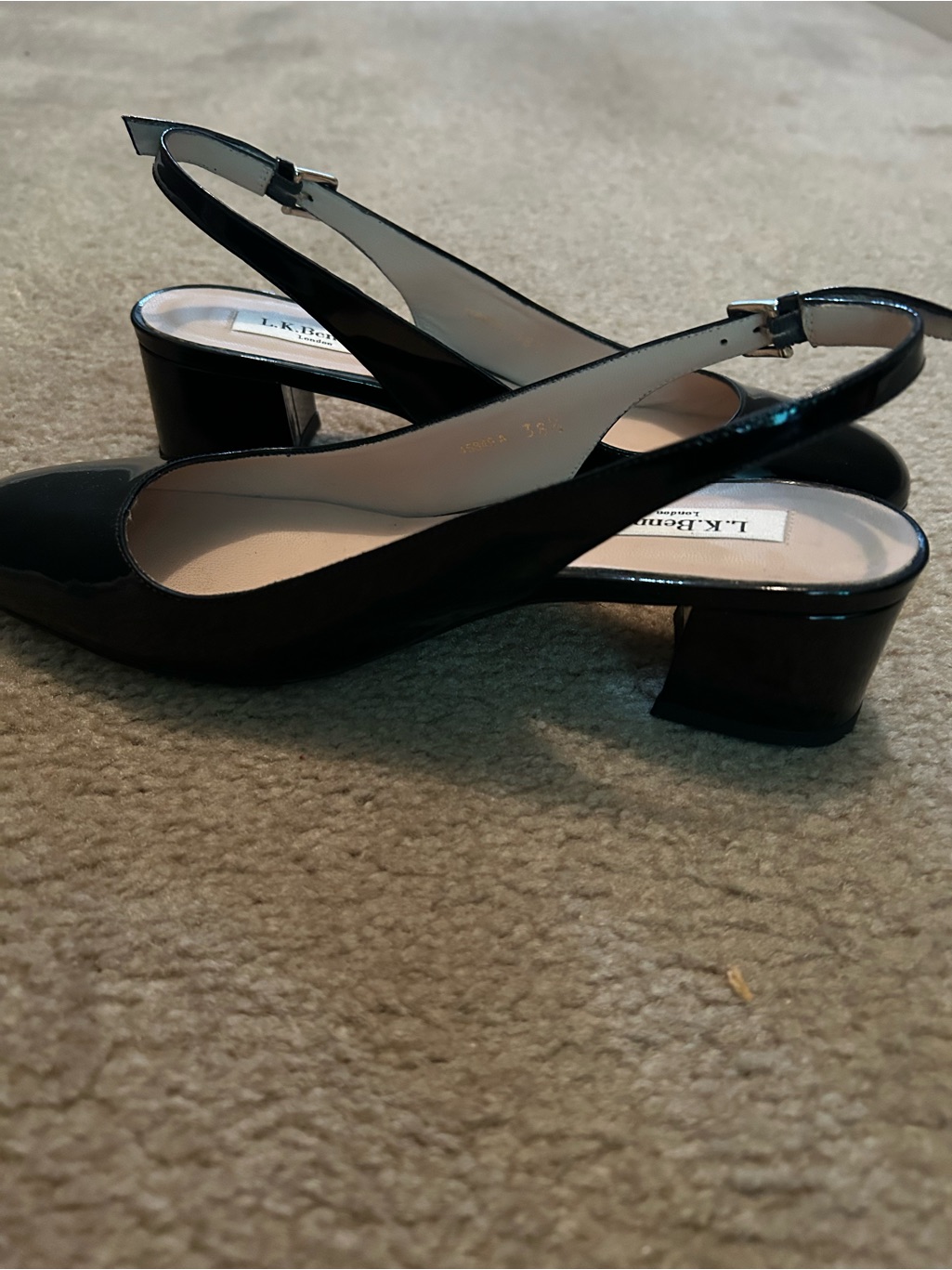 Lk Bennett Black Patent Slingback Block Heels